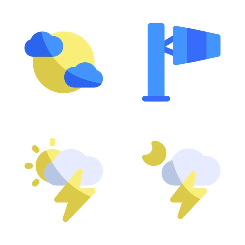 Weather icons set. cloud, wind, day thunder, night thunder. Perfect for website mobile app, app icons, presentation, illustration and any other projects vector