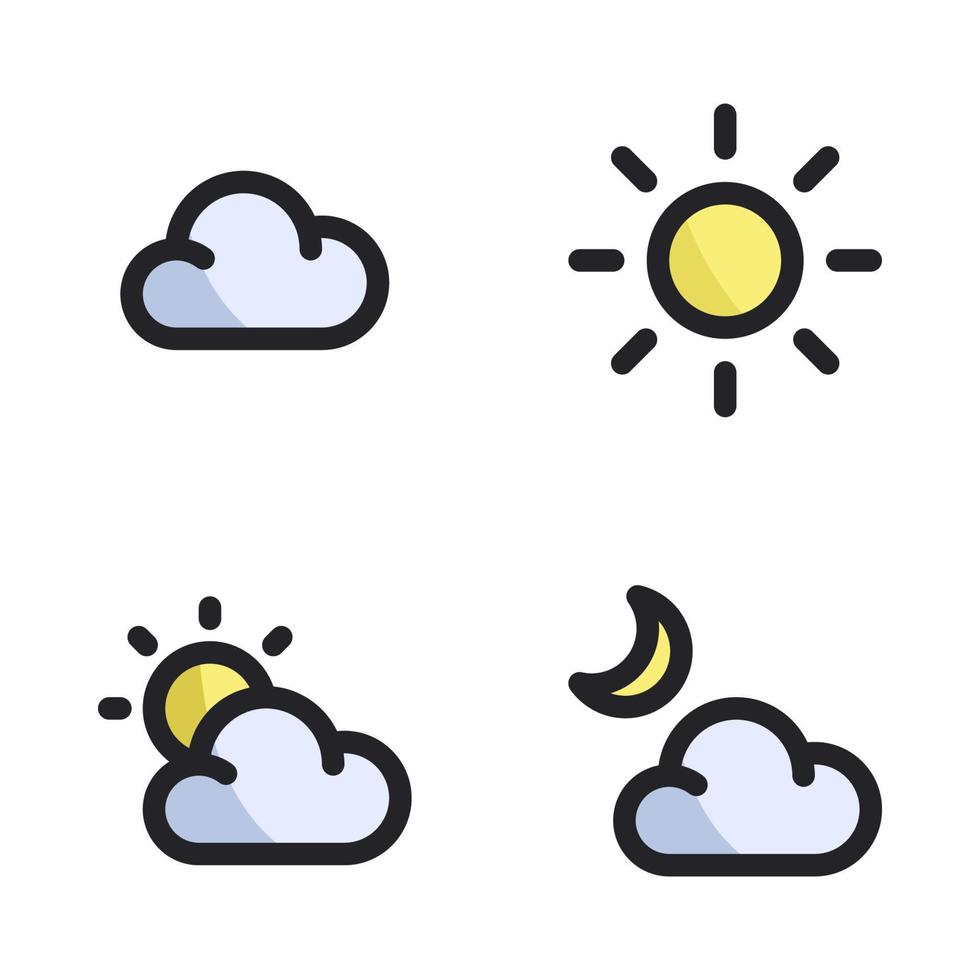 clima íconos colocar. nube, sol, nube sol, noche. Perfecto para sitio web móvil aplicación, aplicación iconos, presentación, ilustración y ninguna otro proyectos vector