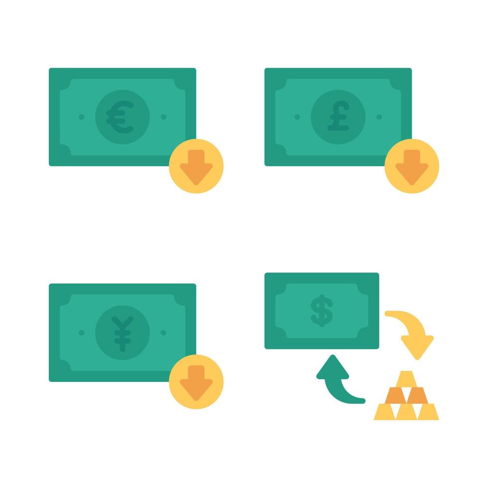Currency Icons Set. euro, pound, yen decrease, money exchange. Perfect for website mobile app, app icons, presentation, illustration and any other projects vector