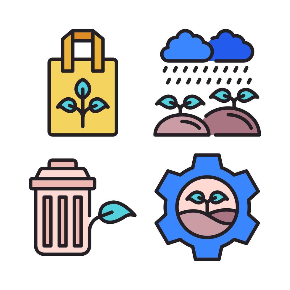 Ecology icons set. recycle bag, rain plant, trash bin, plant management. Perfect for website mobile app, app icons, presentation, illustration and any other projects vector
