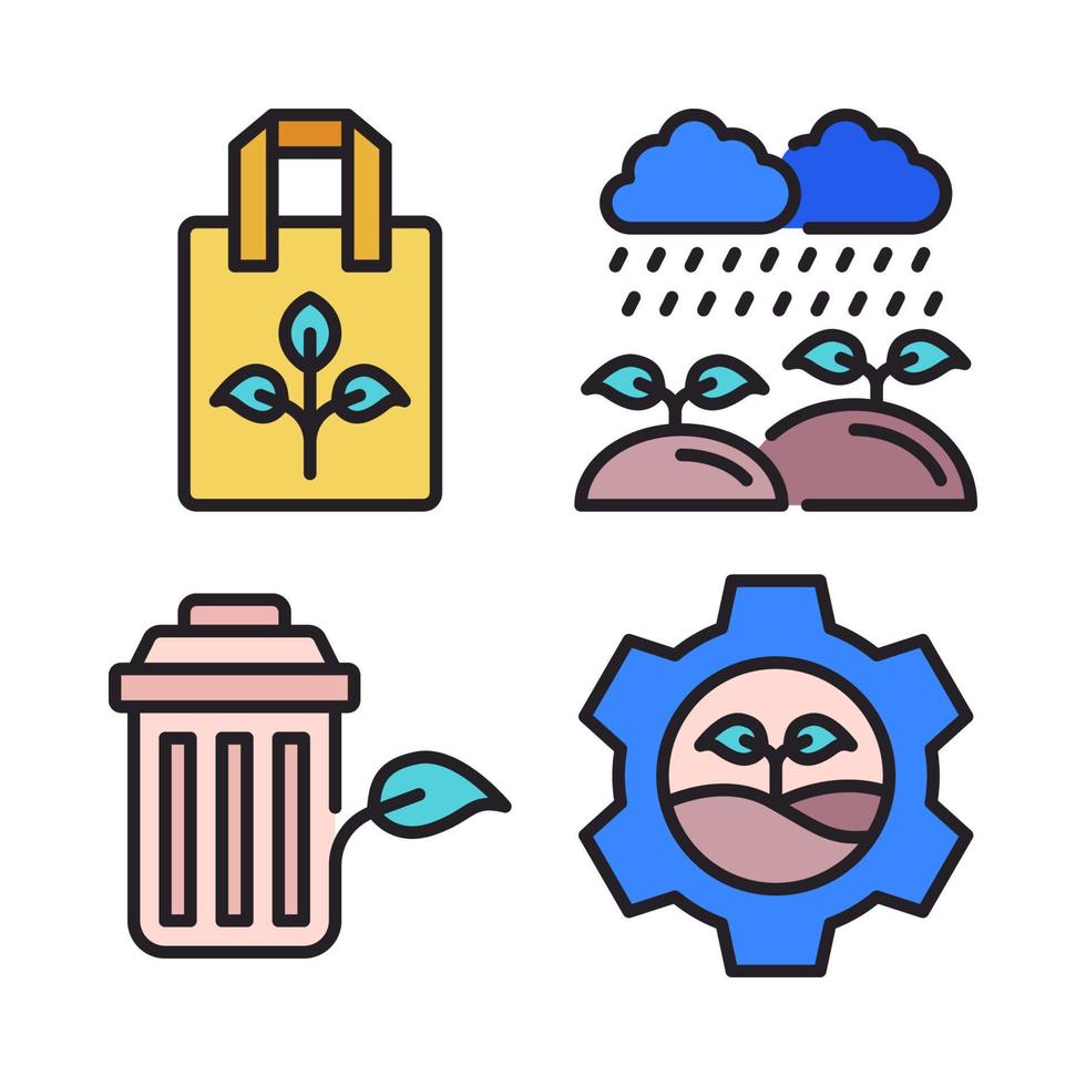 ecología íconos colocar. reciclar bolsa, lluvia planta, basura compartimiento, planta gestión. Perfecto para sitio web móvil aplicación, aplicación iconos, presentación, ilustración y ninguna otro proyectos vector