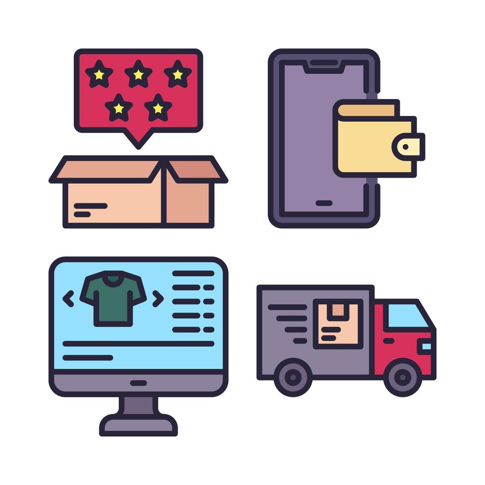 Ecommerce icons set. Rating, smartphone, monitor, truck delivery. Perfect for website mobile app, app icons, presentation, illustration and any other projects vector