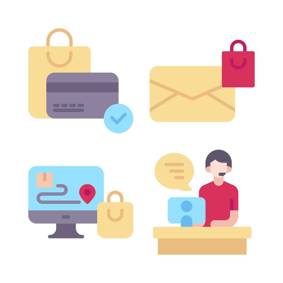 Ecommerce icons set. shopping credit card, email, app tracking, customer service. Perfect for website mobile app, app icons, presentation, illustration and any other projects vector