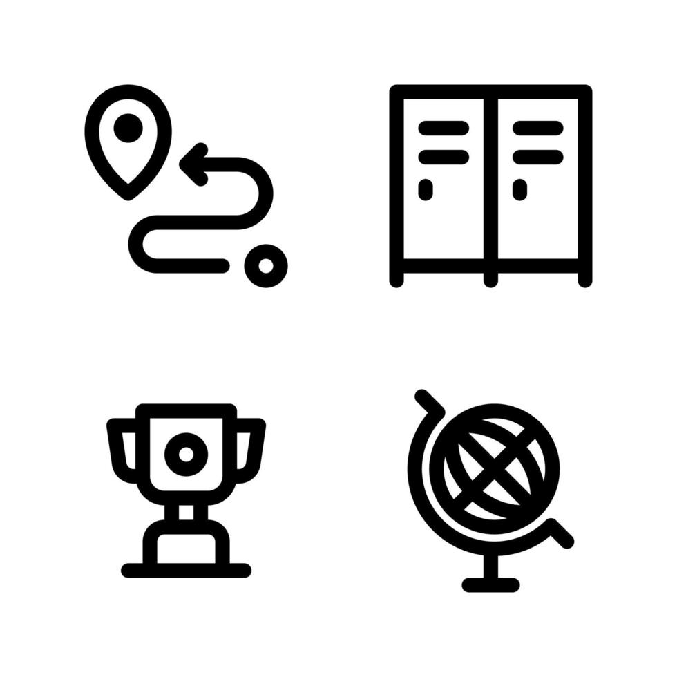 Back To School icons set. Navigation, locker room, trophy, globe. Perfect for website mobile app, app icons, presentation, illustration and any other projects vector