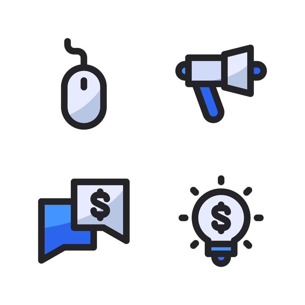 Business Management icons set. Mouse, megaphone, conversation, lamp. Perfect for website mobile app, app icons, presentation, illustration and any other projects vector