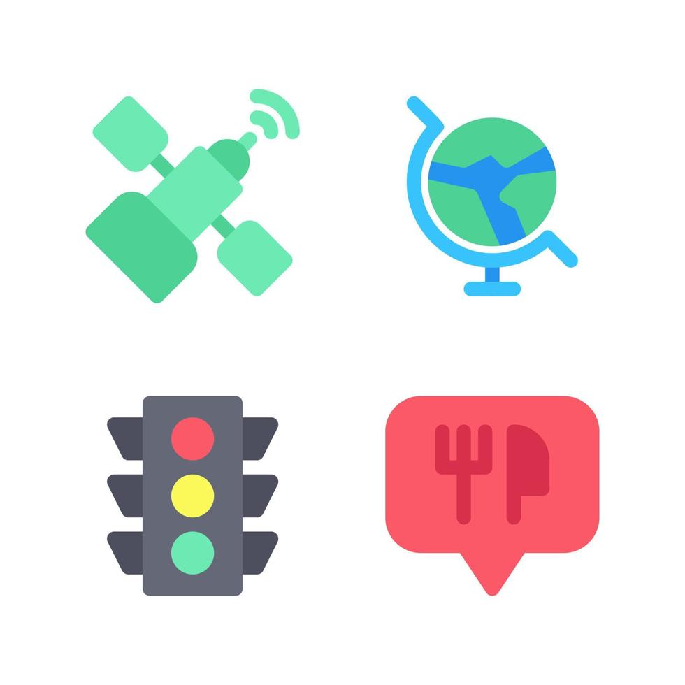 Maps Navigation icons set. Satellite, globe, traffic light, spoon fork. Perfect for website mobile app, app icons, presentation, illustration and any other projects vector