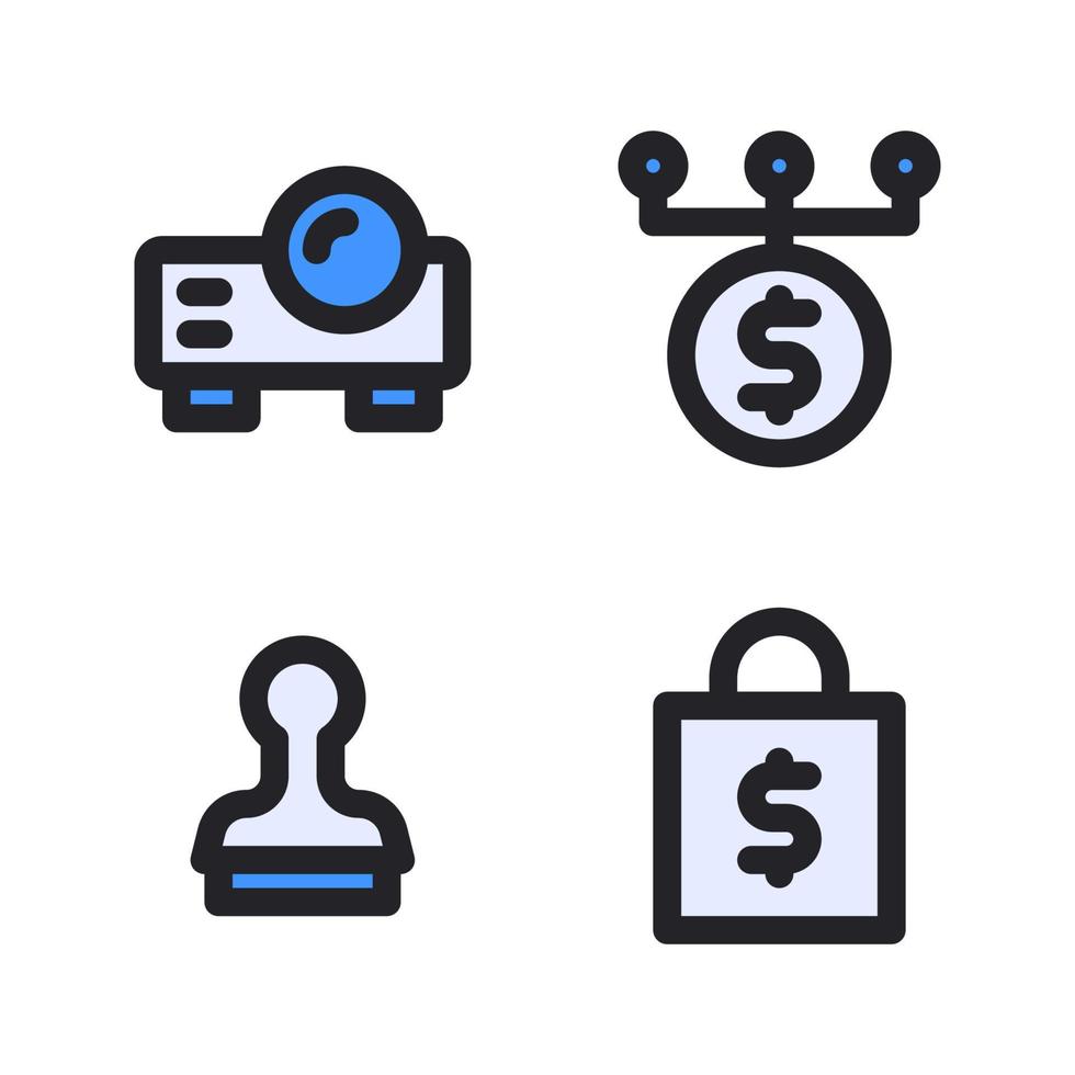 Business Management. Projector, money, stamp, shopping bag. Perfect for website mobile app, app icons, presentation, illustration and any other projects Free Vector