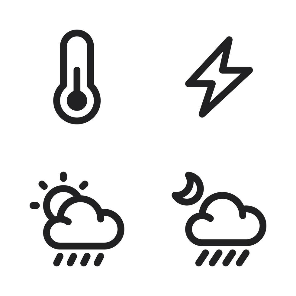 Weather icons set. thermometer, thunder, sun rainy, night rain. Perfect for website mobile app, app icons, presentation, illustration and any other projects vector