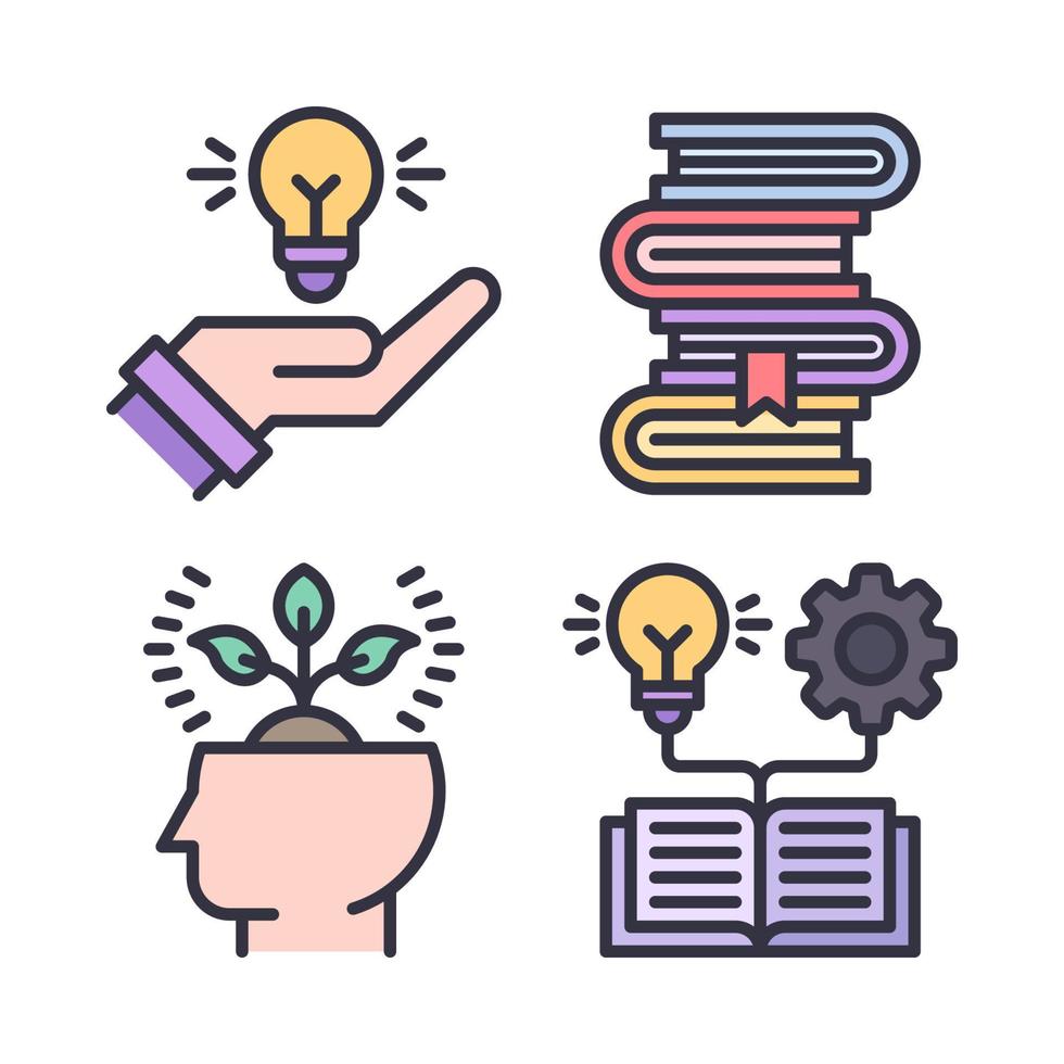 Education icons set. Innovation, books, philosophy, skills development . Perfect for website mobile app, app icons, presentation, illustration and any other projects vector