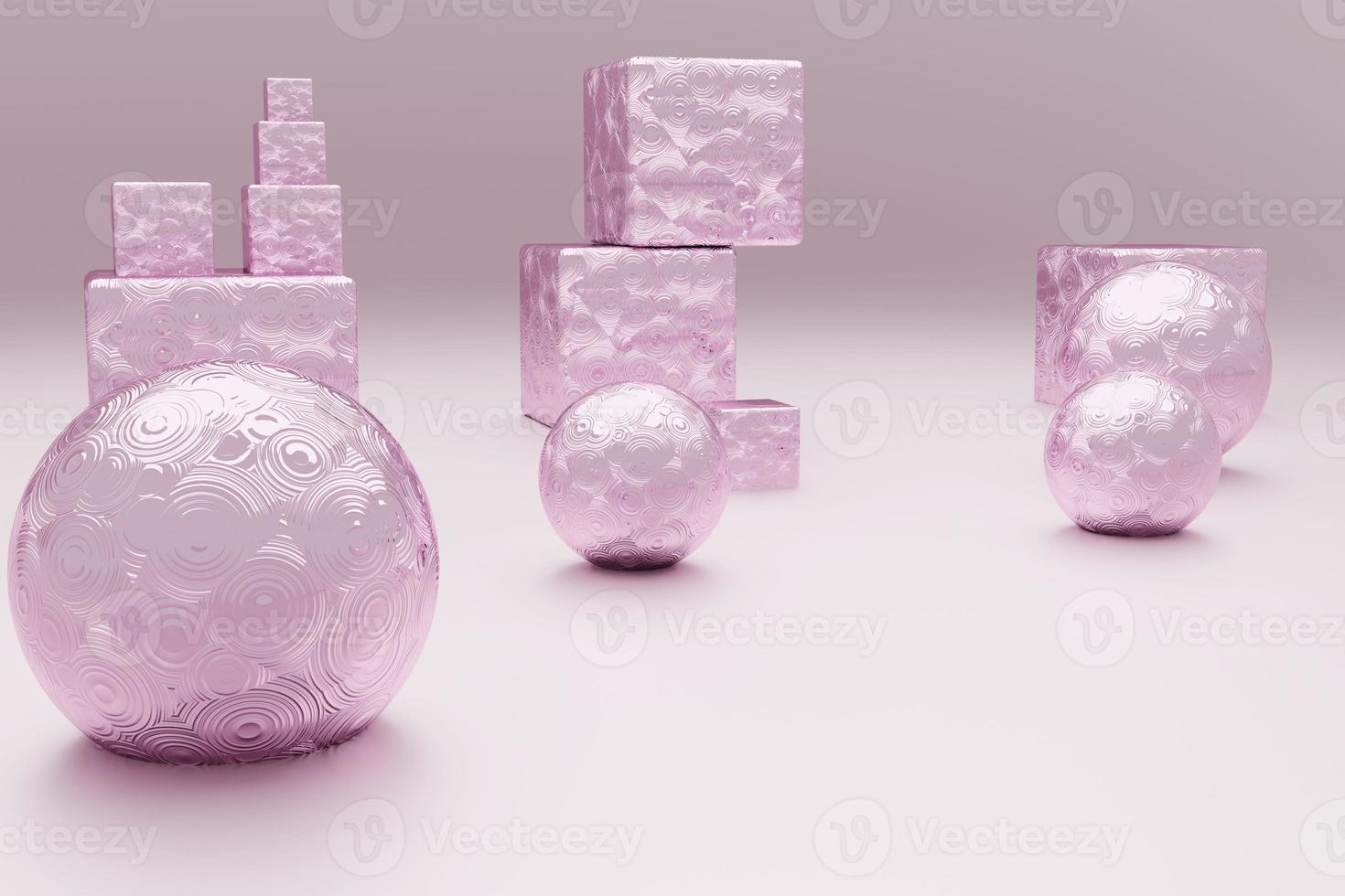 3d rose gold cubes and spheres.Abstract primitive shapes on rose gold background. 3d illustration. 3d rendering. photo