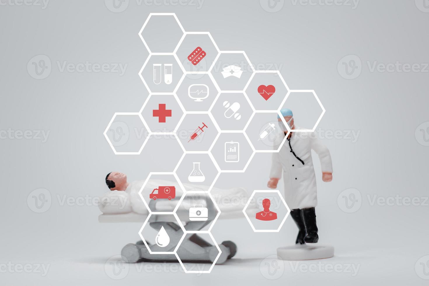 digital health care concept. Medicine doctor touching electronic medical record on virtual screen, Brain Analysis, DNA. Digital healthcare and network connection on modern interface, photo