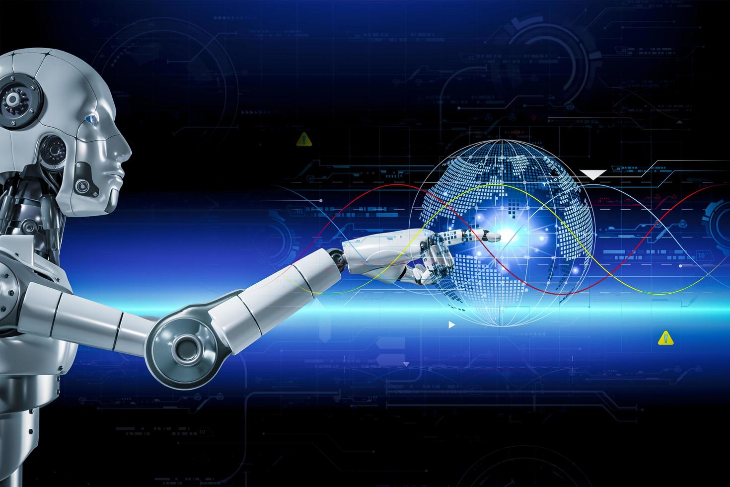 3D rendering. Artificial intelligence,AI research of robot and cyborg development for future,digital smart world metaverse concept. photo