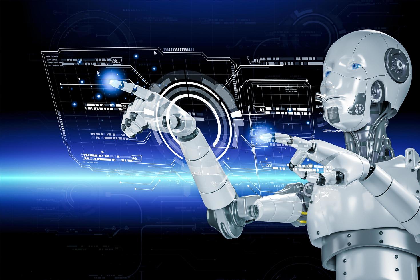 3D rendering. Artificial intelligence,AI research of robot and cyborg development for future,digital smart world metaverse concept. photo