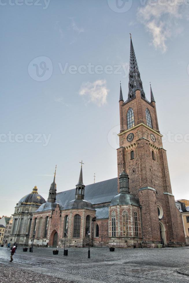 Stockholm view on blue sky background photo