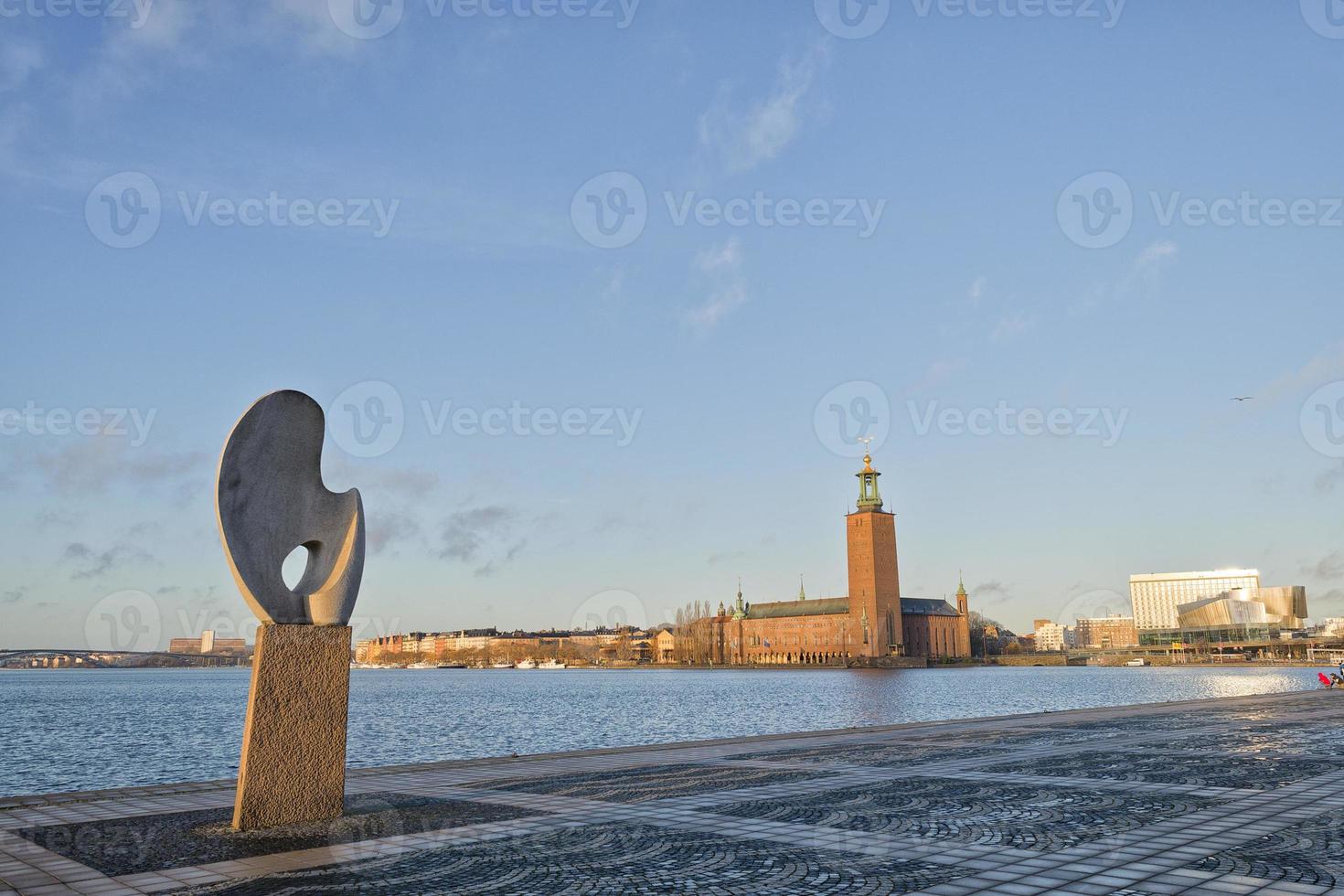 Stockholm view on blue sky background photo