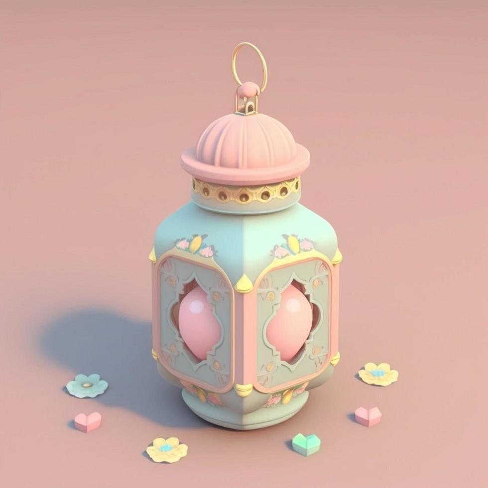 tiny cute isometric ramdan lantern emoji, soft pastel colors, 3d icon. photo