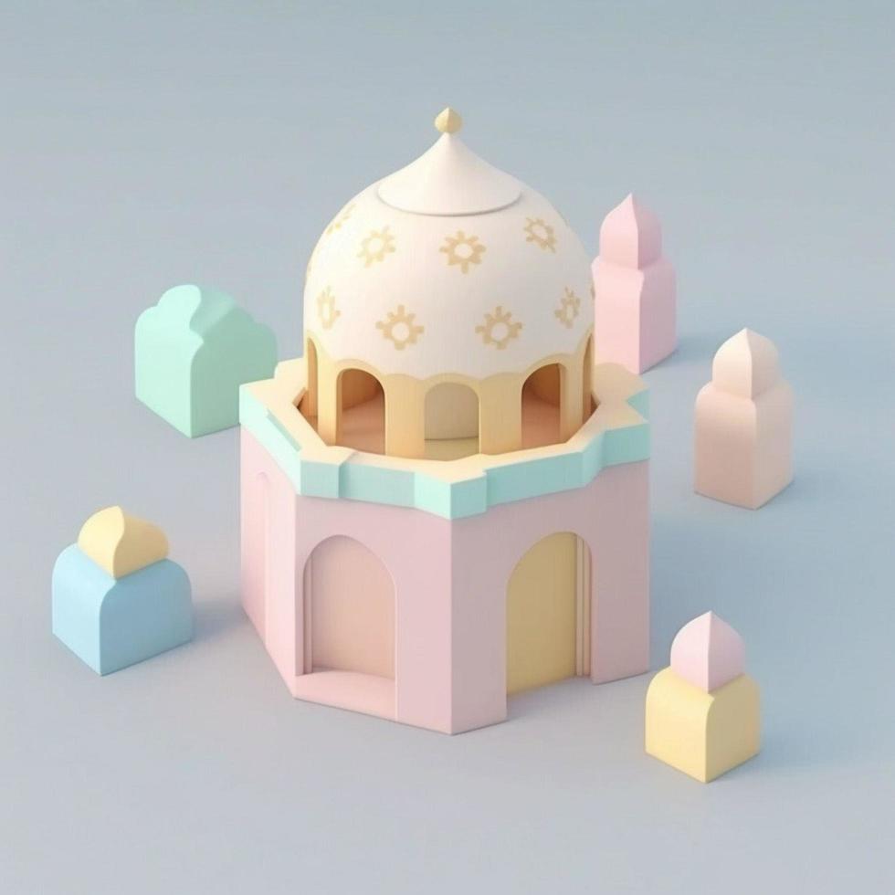 minúsculo linda isométrica mezquita emojis, suave pastel colores, 3d icono. foto