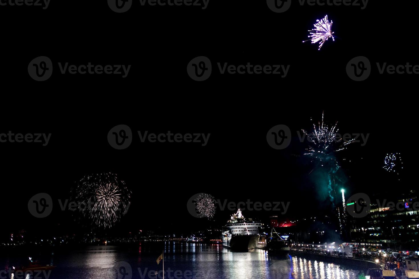fireworks in stockholm harbor sweden photo