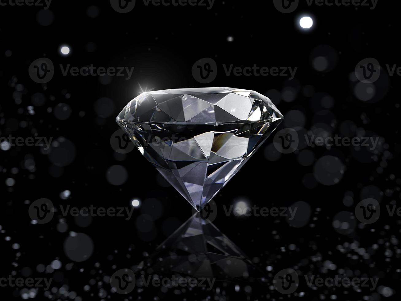 Dazzling diamond on white shining bokeh background. concept for choosing best diamond gem design photo