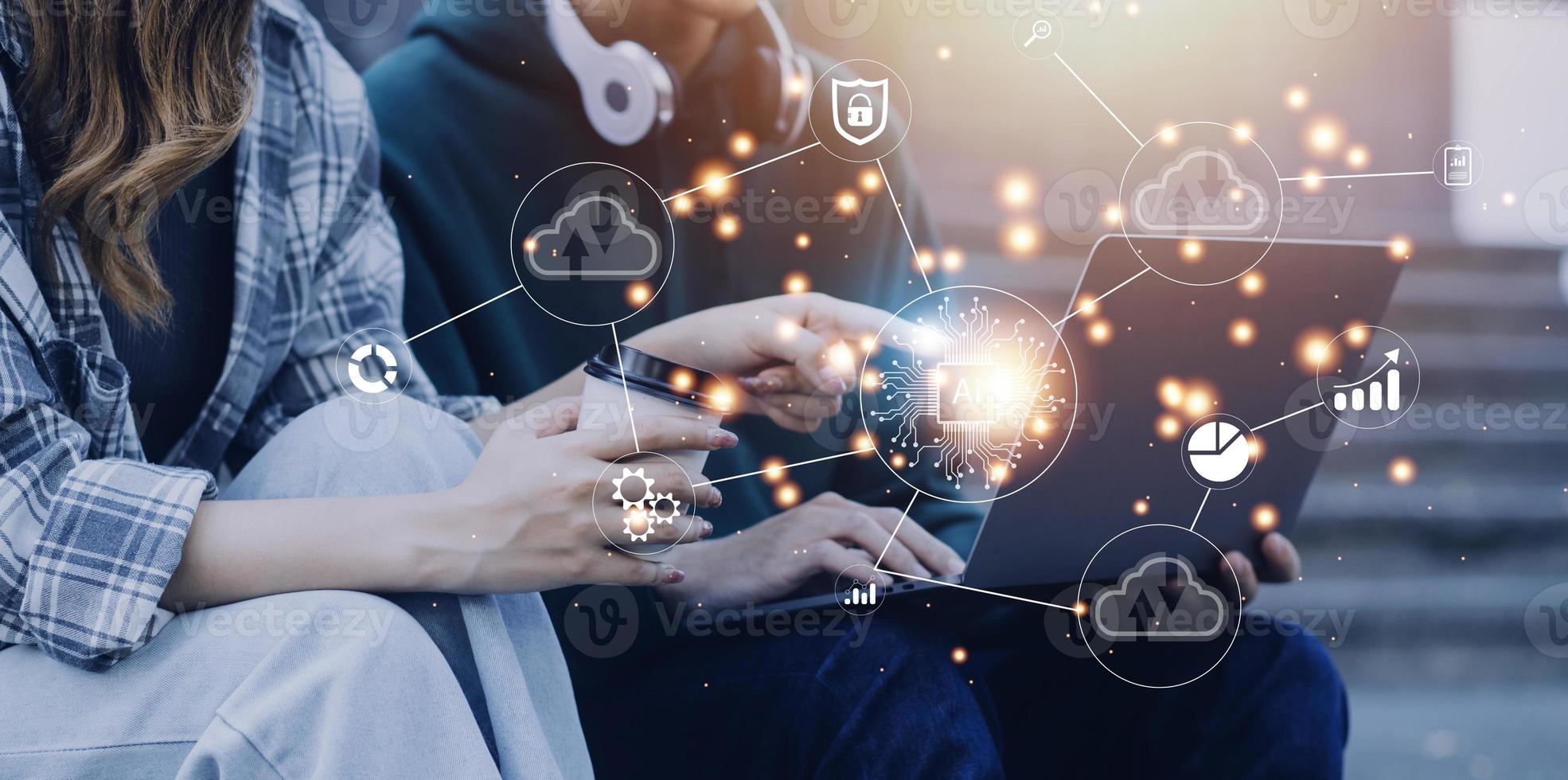 Digital transformation technology strategy, IoT, internet of things. transformation of ideas and the adoption of technology in business in the digital age, enhancing global business capabilities. Ai photo