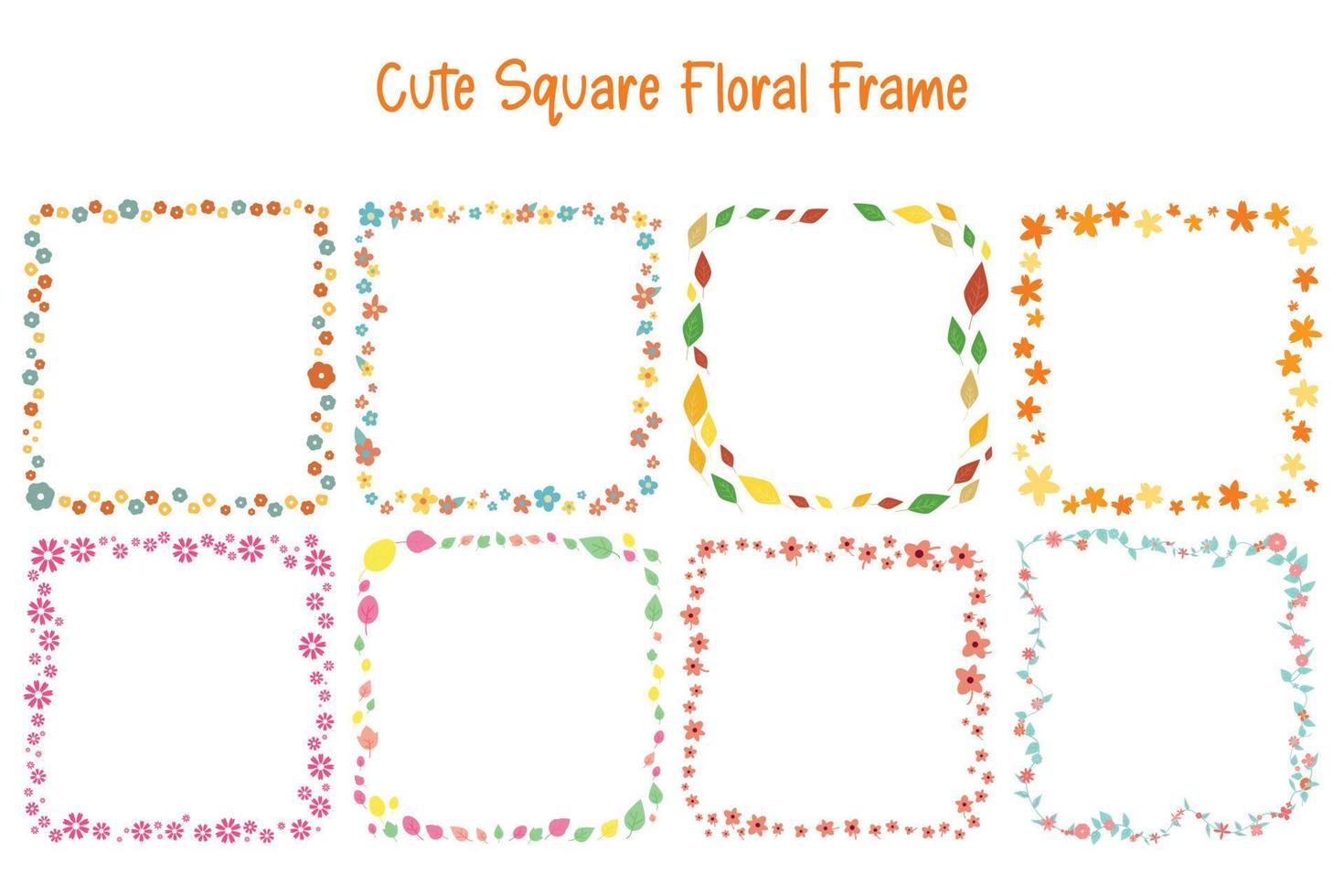 cute flower square sheet frame border  design element set for worksheet vector