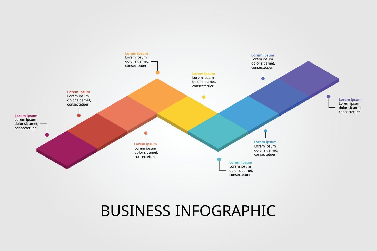 square timeline chart template for infographic for presentation for 9 element vector