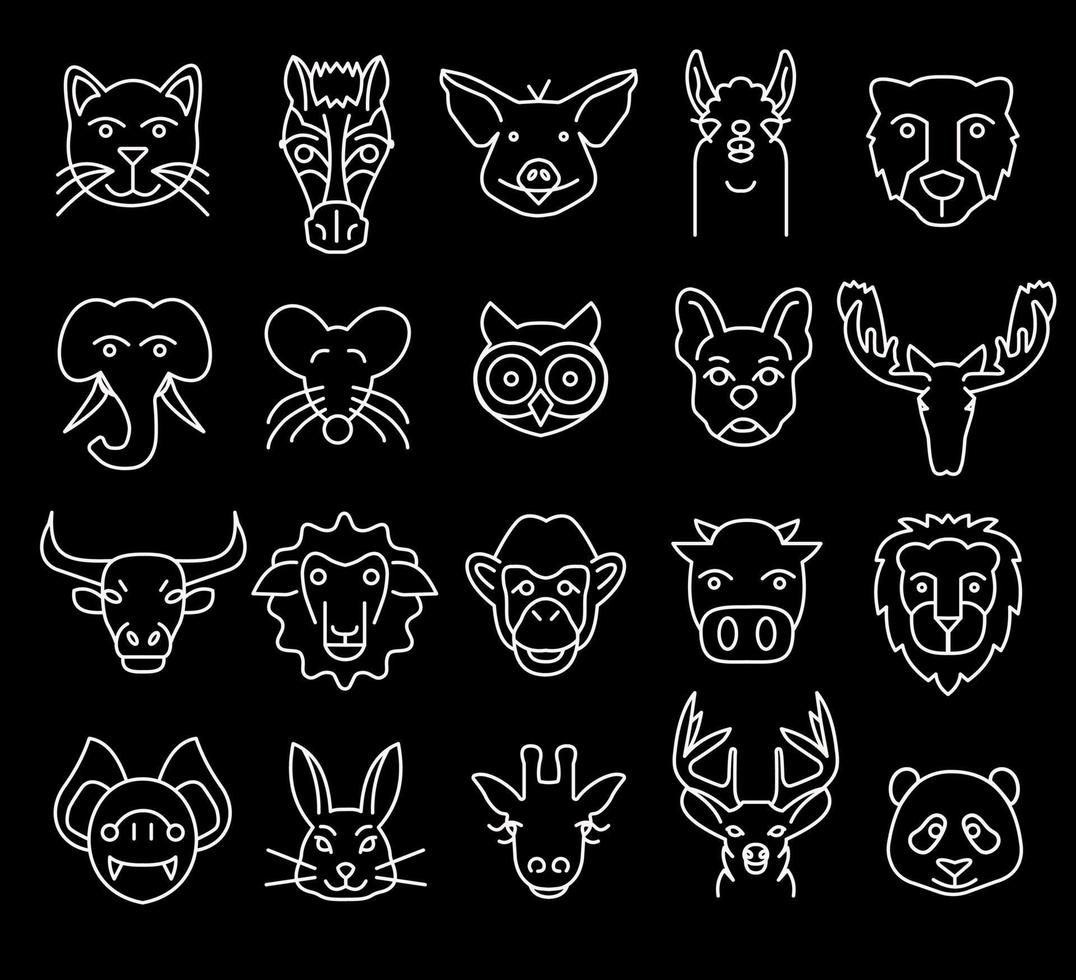 sencillo conjunto fauna vector línea íconos