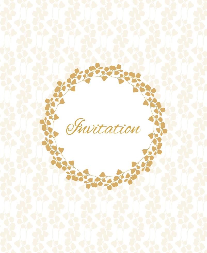 Golden invitation card with floral circular frame vector