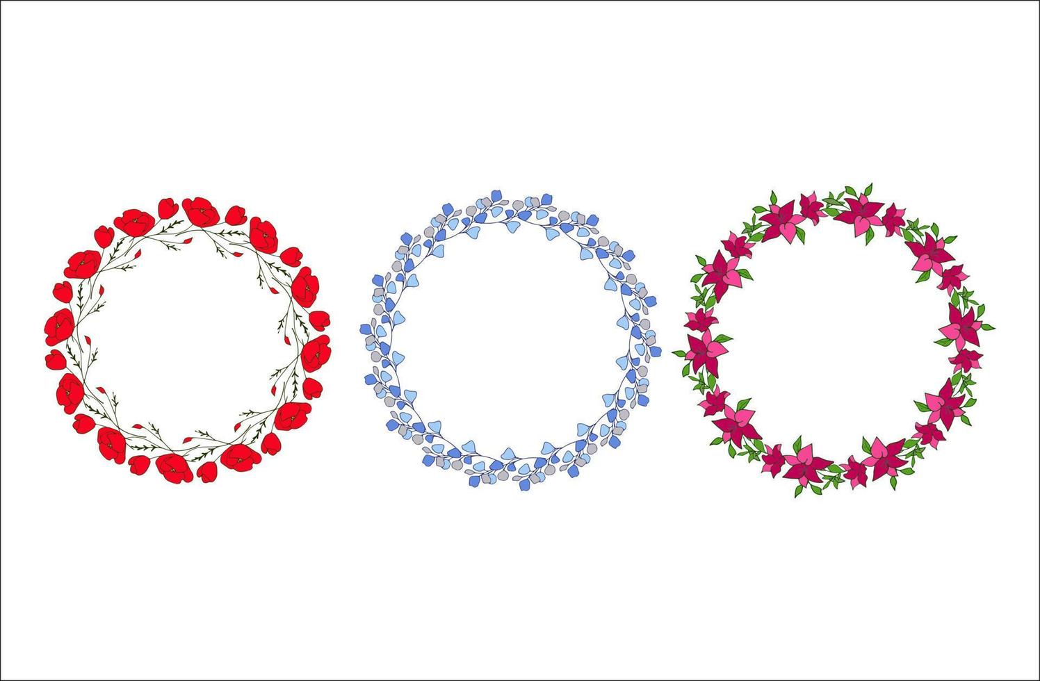 Set of 3 colorful vector floral wreaths