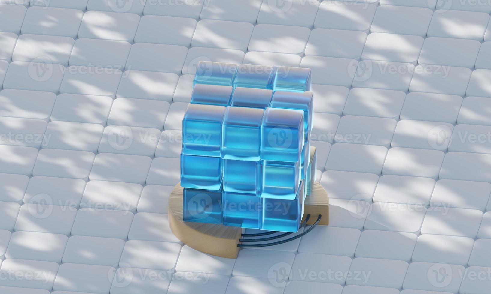 3d render cubes with blue glowing on white background. photo