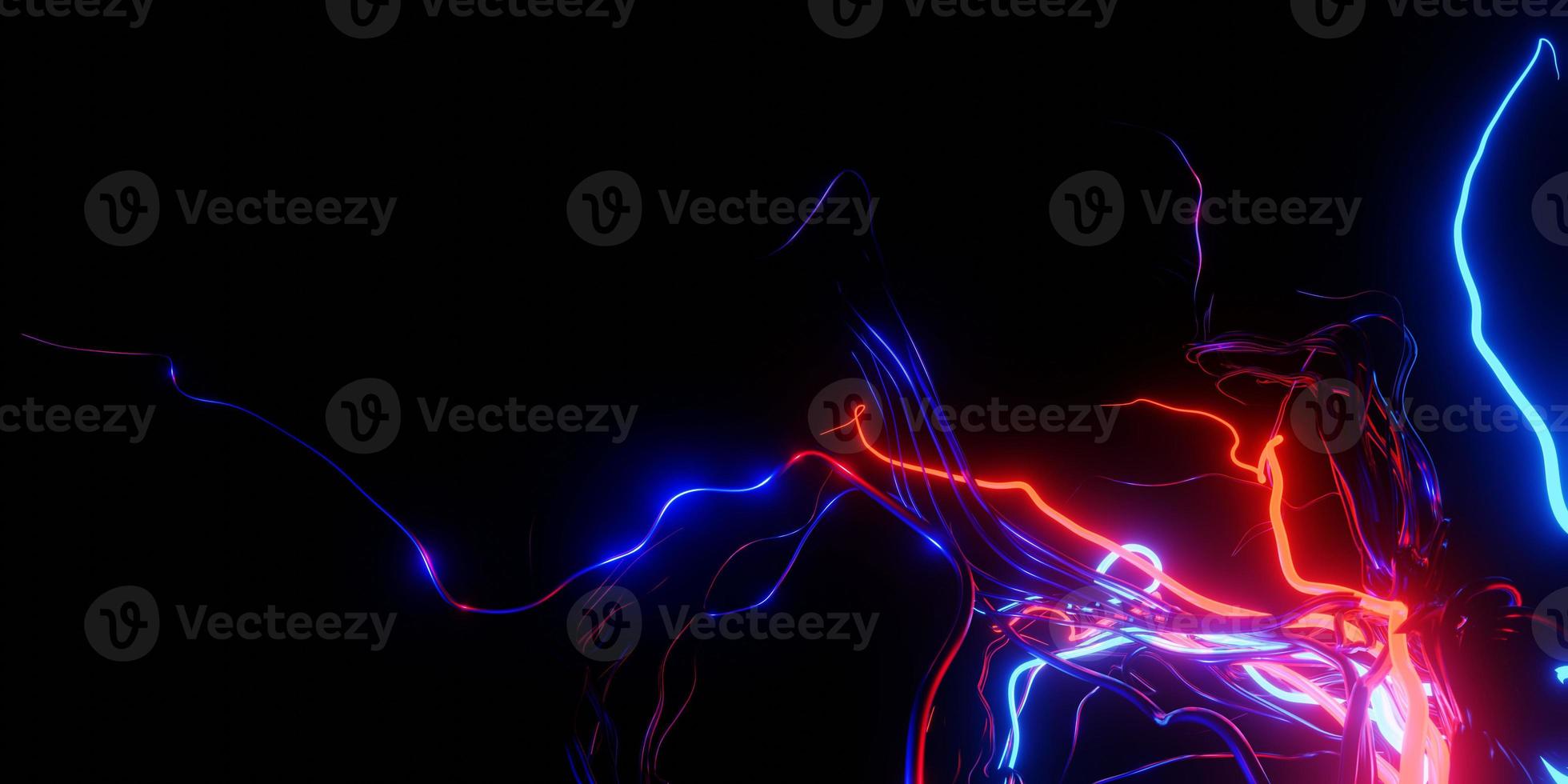 3d rendering. Abstract minimalist background with colorful glowing neon lines. photo