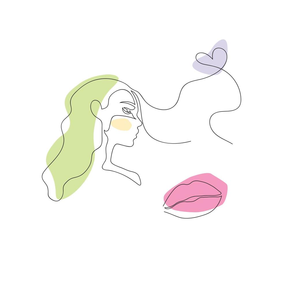 dibujo de mujer rostro, Moda concepto, mujer belleza con labios y corazón vector