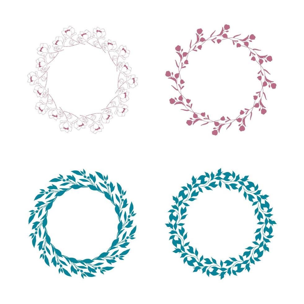 Hand-drawn circular floral frame set vector