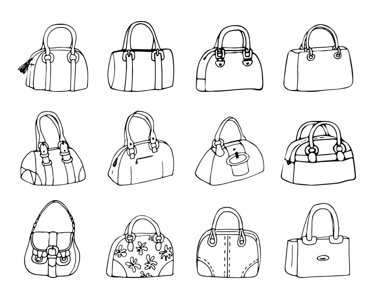 Woman 12 bags set in doodle style vector