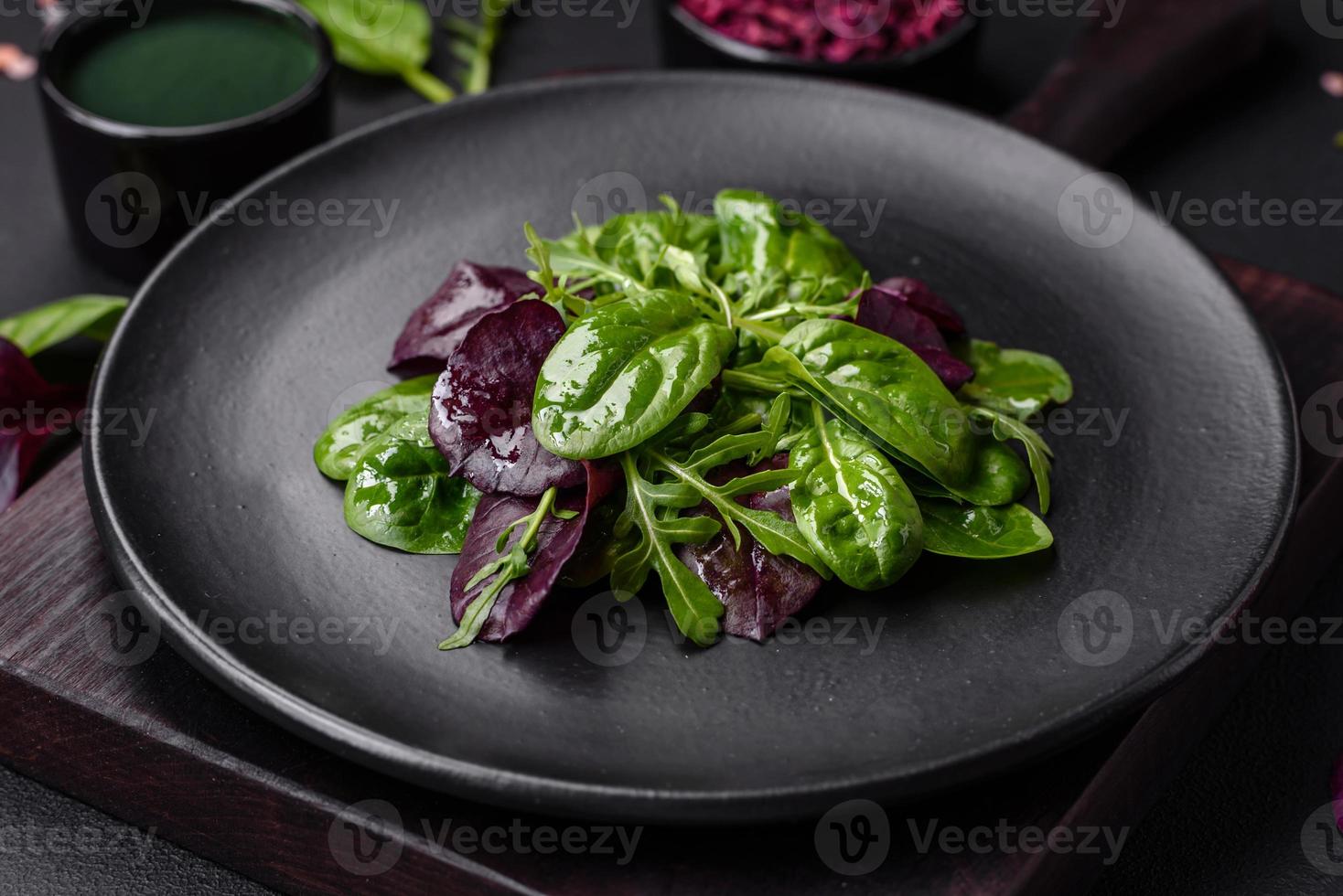 Delicious fresh salad consisting of spinach, chard, radicchio and red chart photo