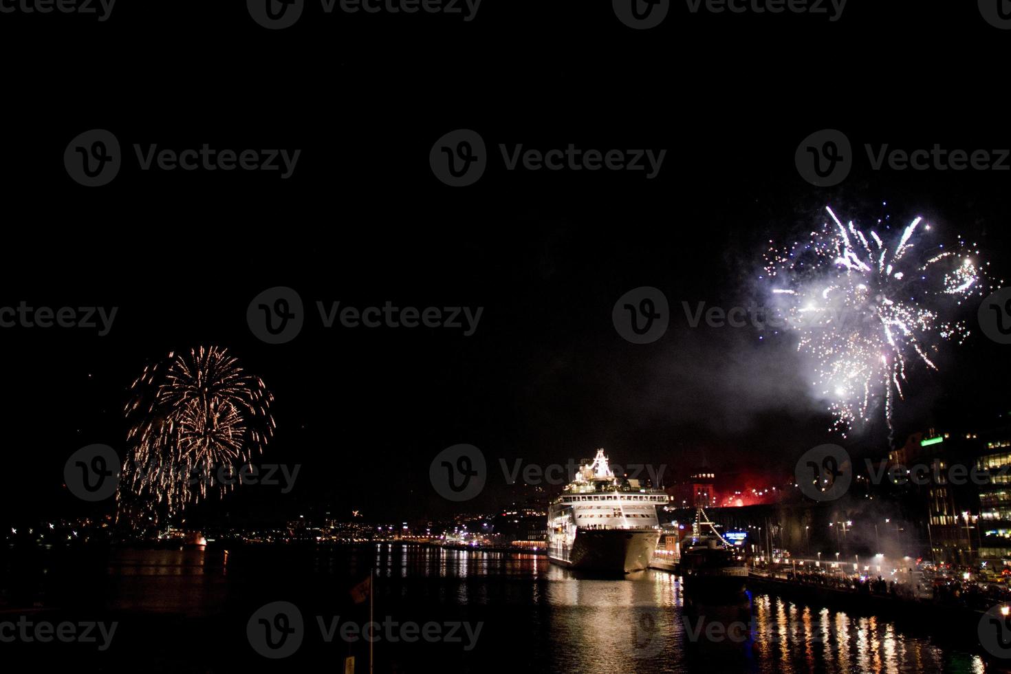 fireworks in stockholm harbor sweden photo