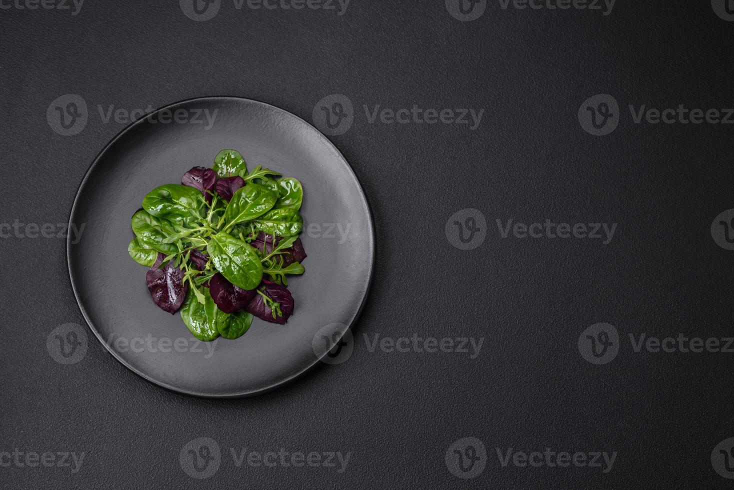 Delicious fresh salad consisting of spinach, chard, radicchio and red chart photo