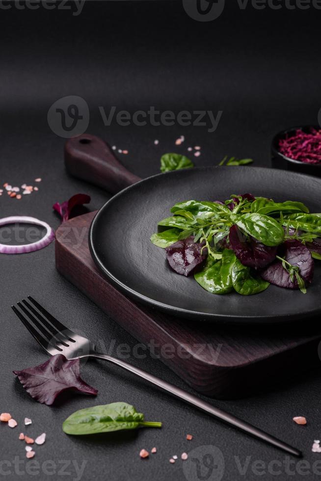 Delicious fresh salad consisting of spinach, chard, radicchio and red chart photo
