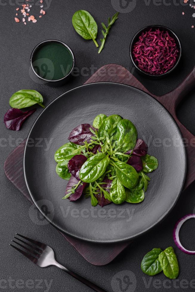 Delicious fresh salad consisting of spinach, chard, radicchio and red chart photo