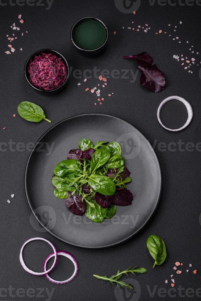 Delicious fresh salad consisting of spinach, chard, radicchio and red chart photo