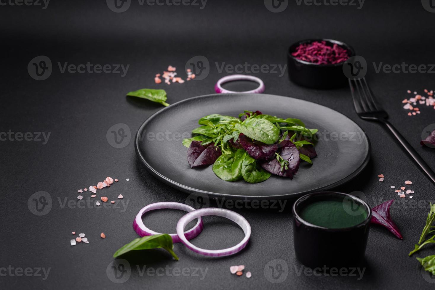 Delicious fresh salad consisting of spinach, chard, radicchio and red chart photo