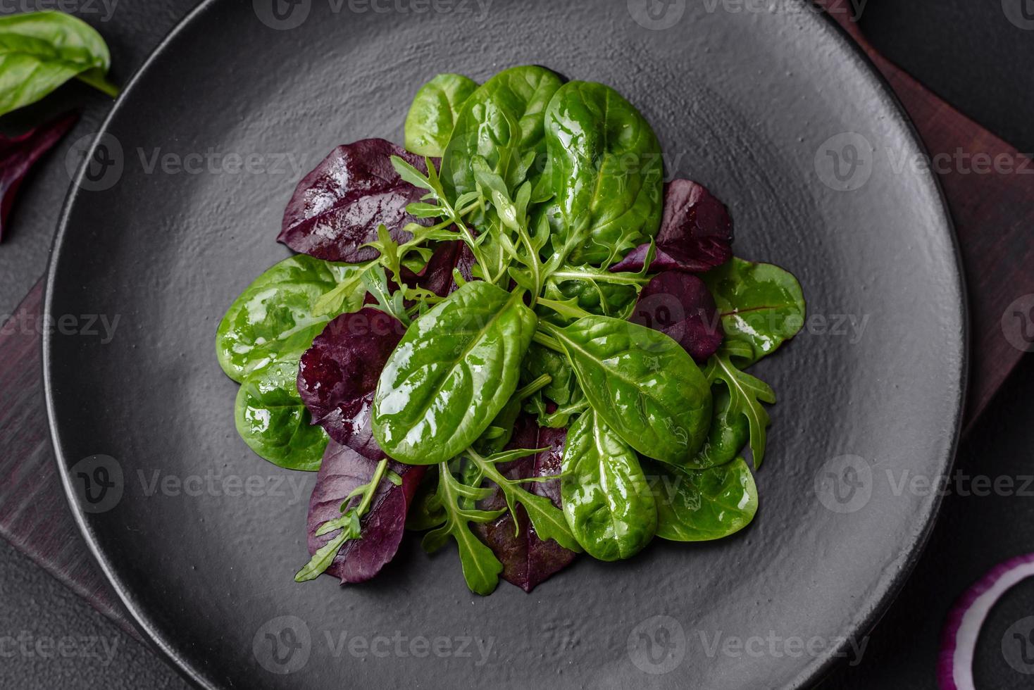 Delicious fresh salad consisting of spinach, chard, radicchio and red chart photo