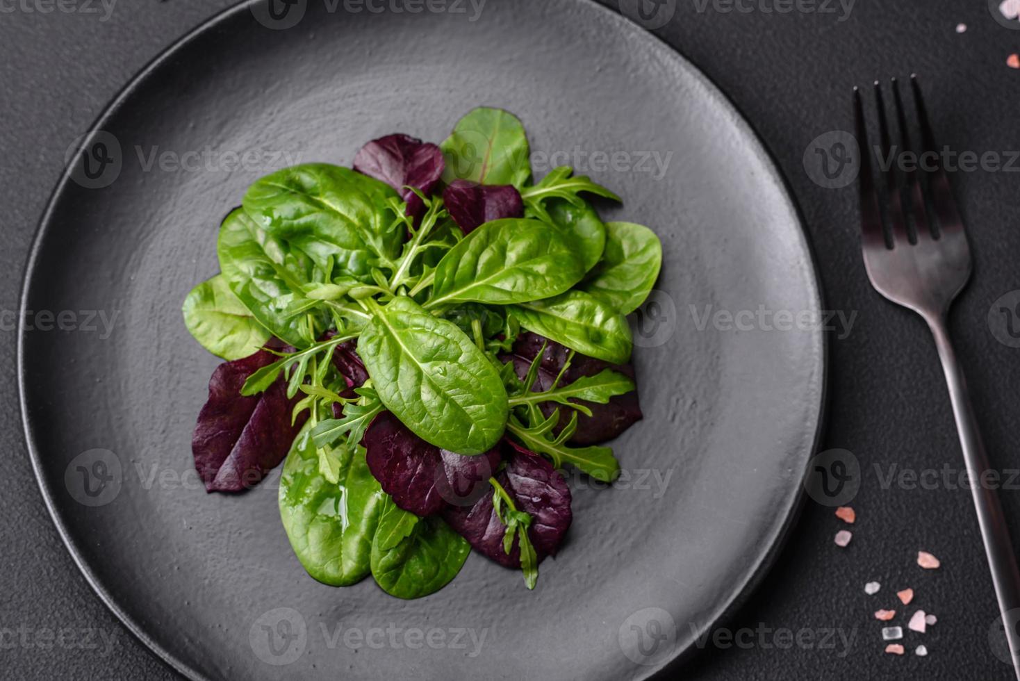 Delicious fresh salad consisting of spinach, chard, radicchio and red chart photo