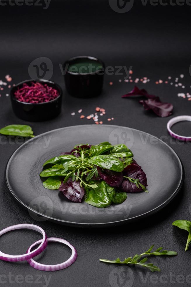 Delicious fresh salad consisting of spinach, chard, radicchio and red chart photo