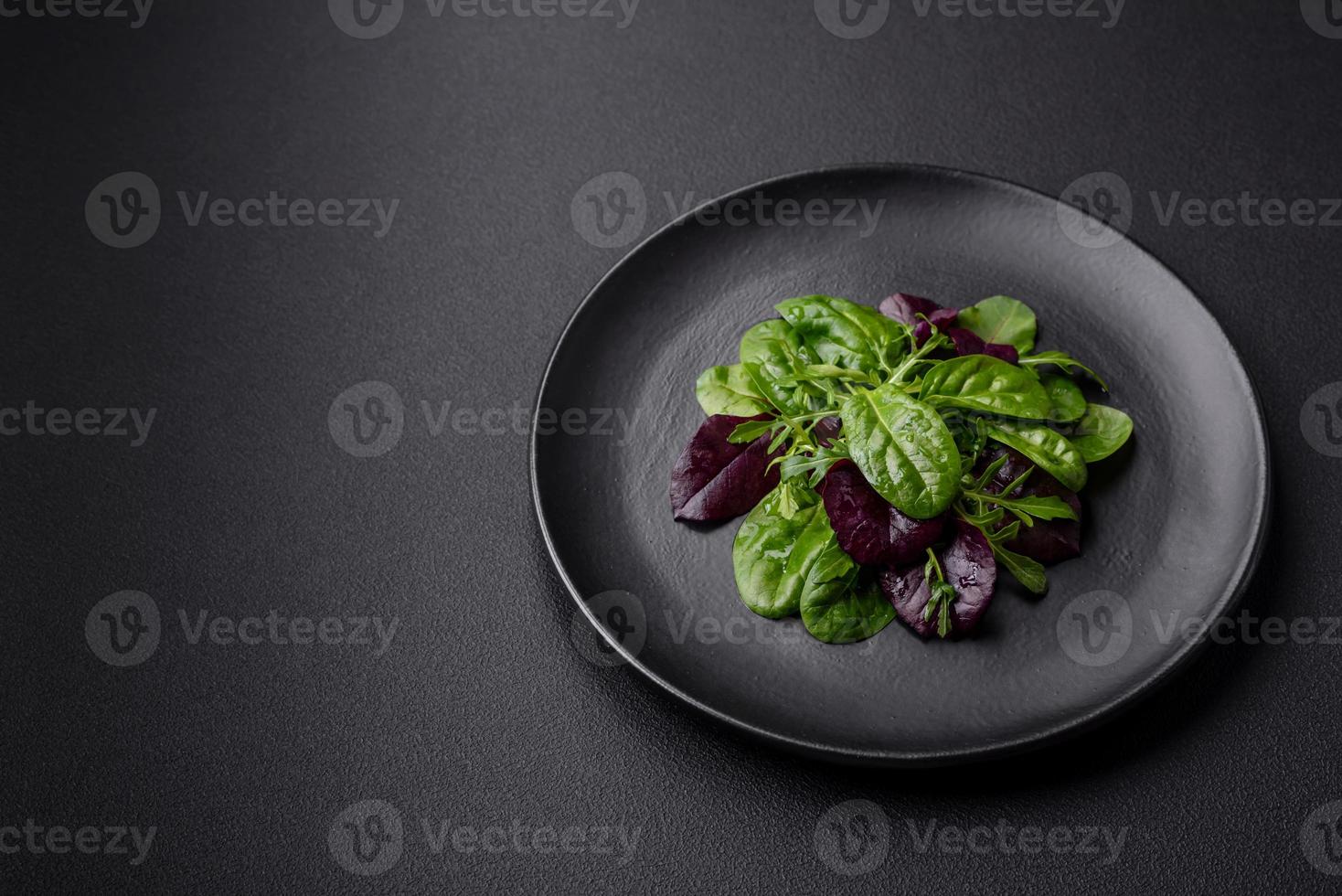 Delicious fresh salad consisting of spinach, chard, radicchio and red chart photo