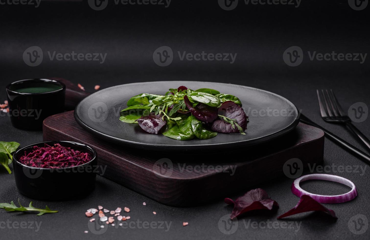 Delicious fresh salad consisting of spinach, chard, radicchio and red chart photo