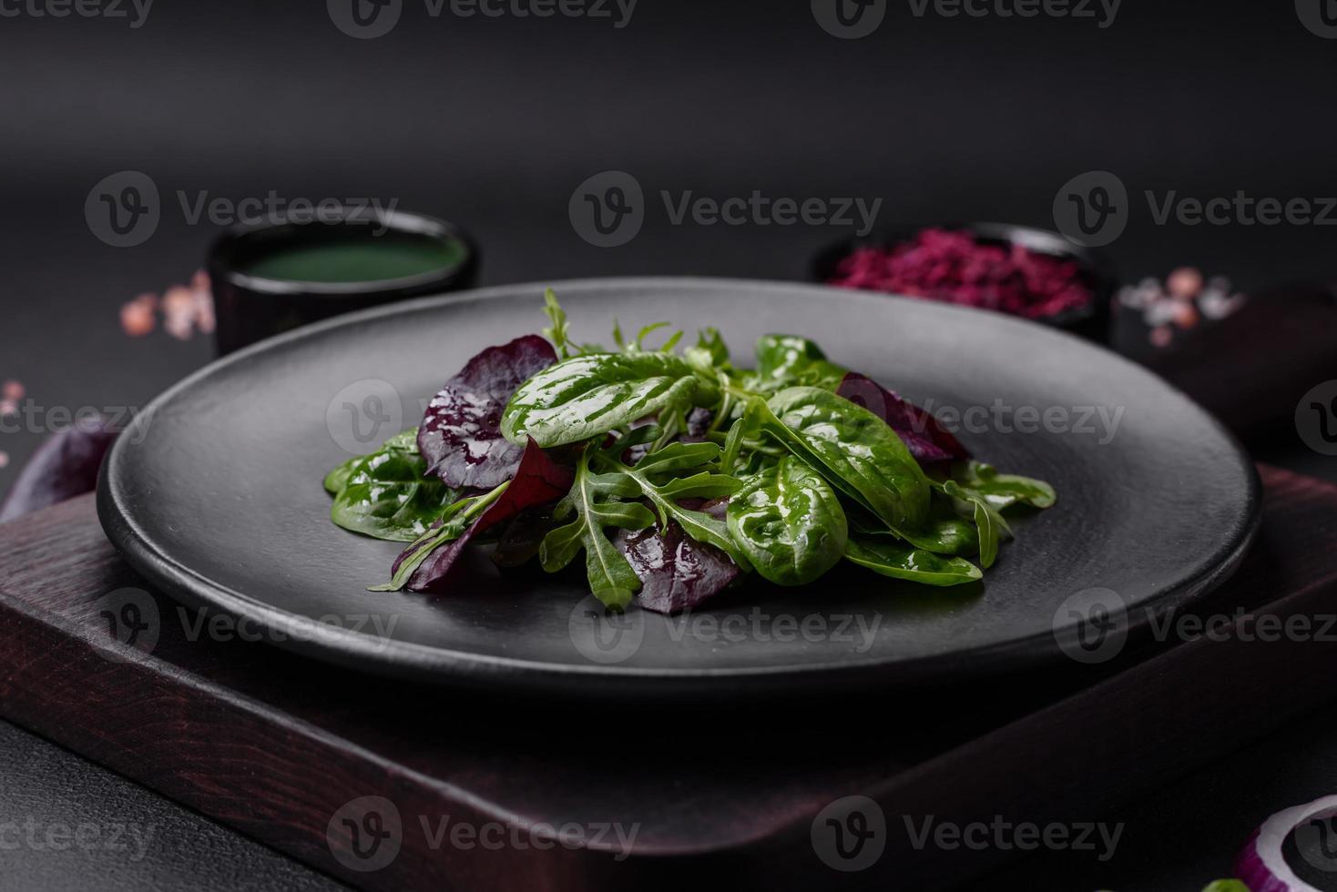 Delicious fresh salad consisting of spinach, chard, radicchio and red chart photo