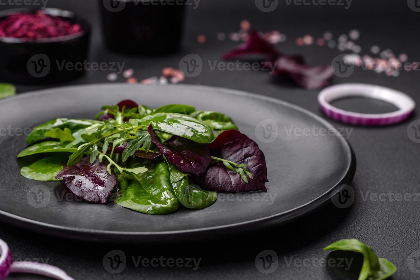 Delicious fresh salad consisting of spinach, chard, radicchio and red chart photo
