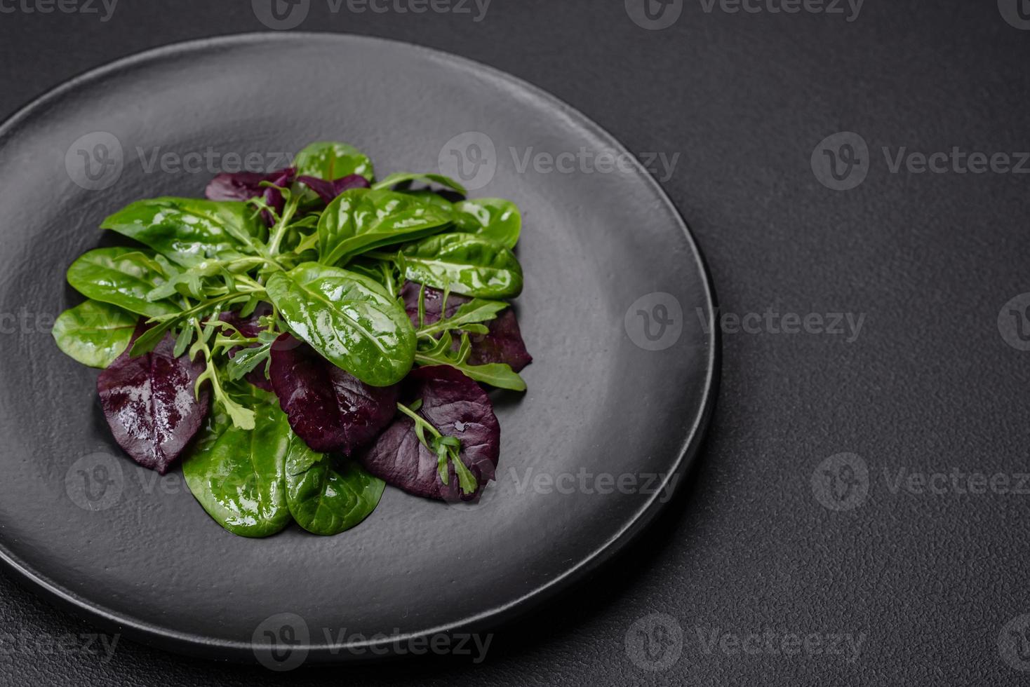 Delicious fresh salad consisting of spinach, chard, radicchio and red chart photo