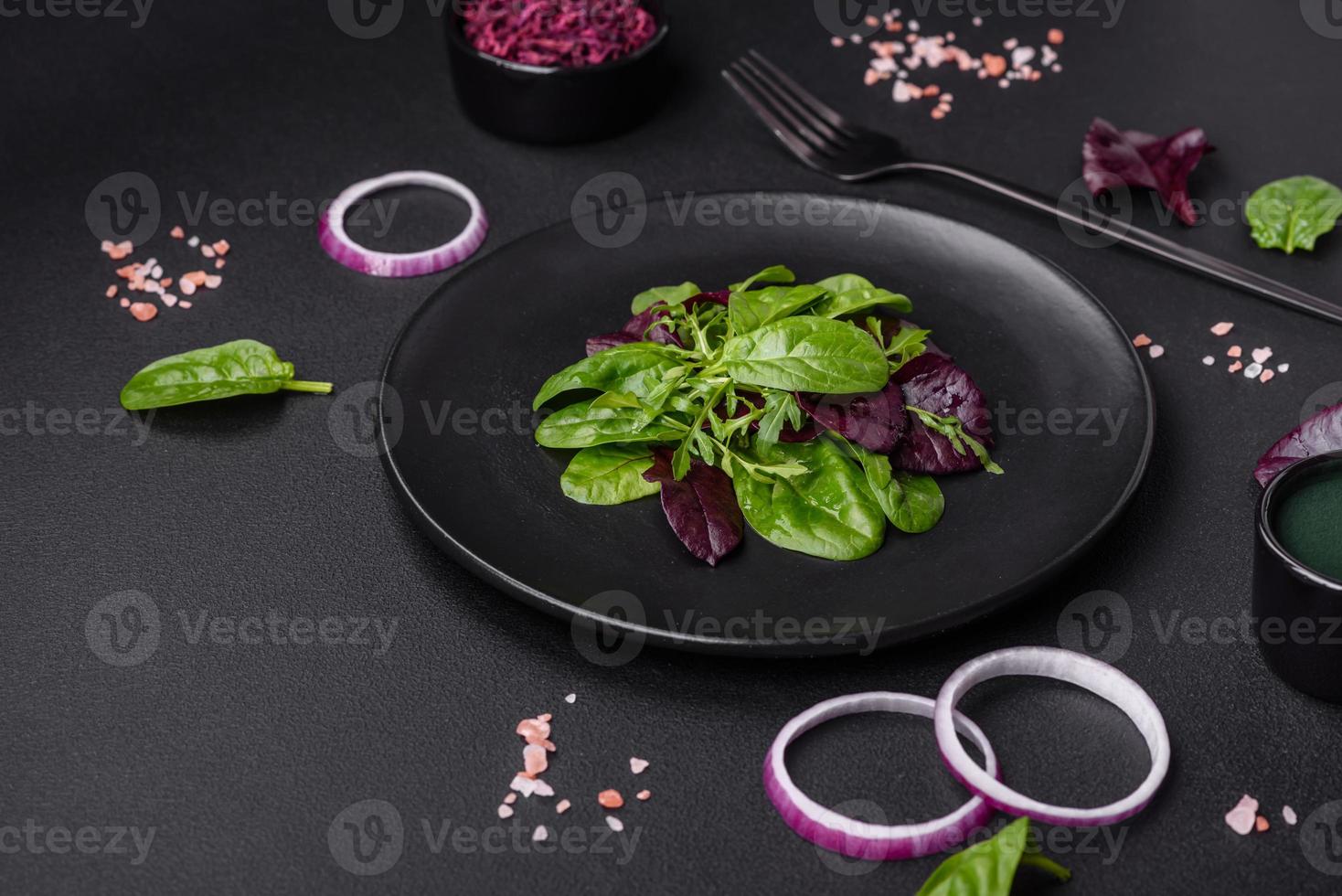Delicious fresh salad consisting of spinach, chard, radicchio and red chart photo
